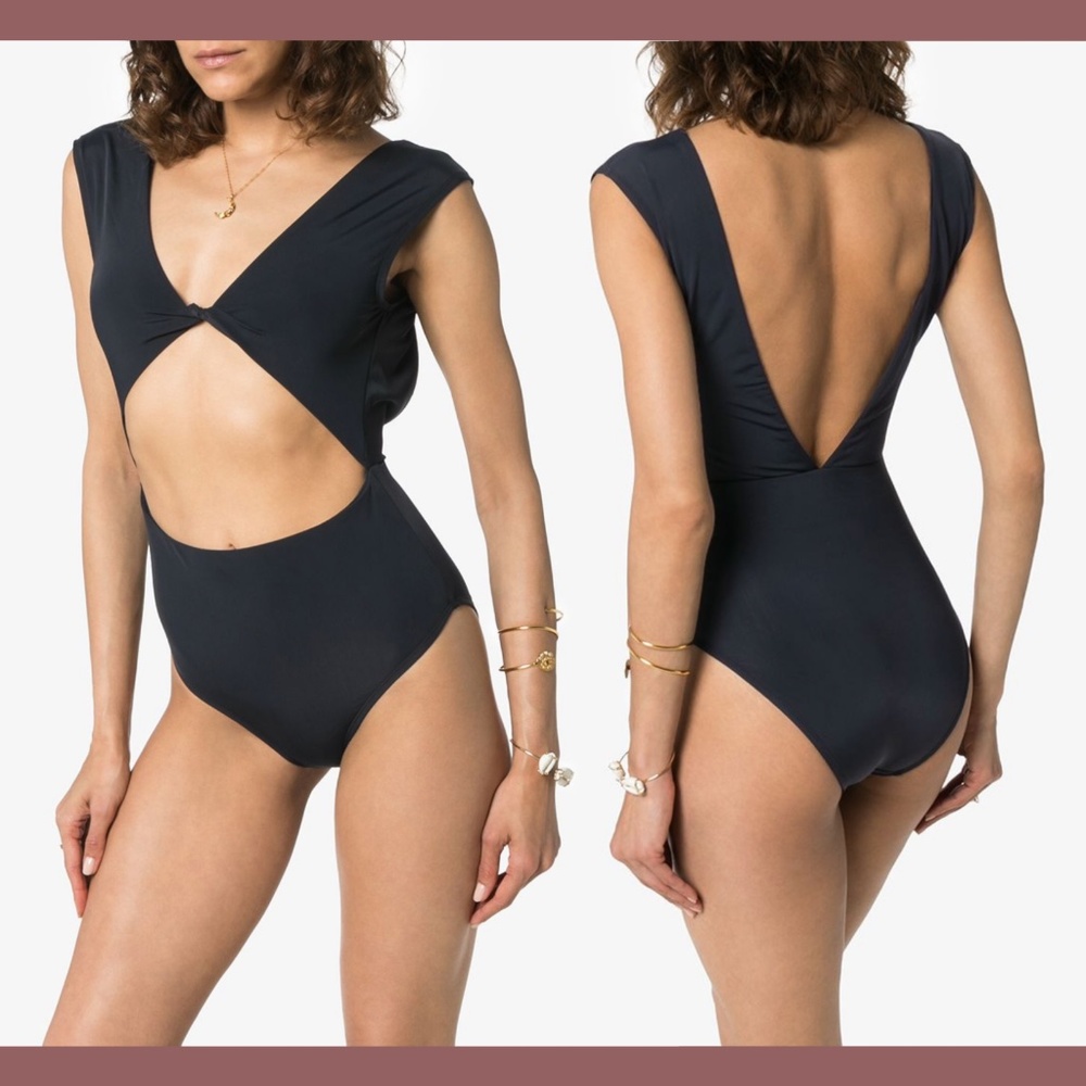 NEW $260 Beth‎ Richards Twist One-Piece Swimsuit in Black [SZ Large ]